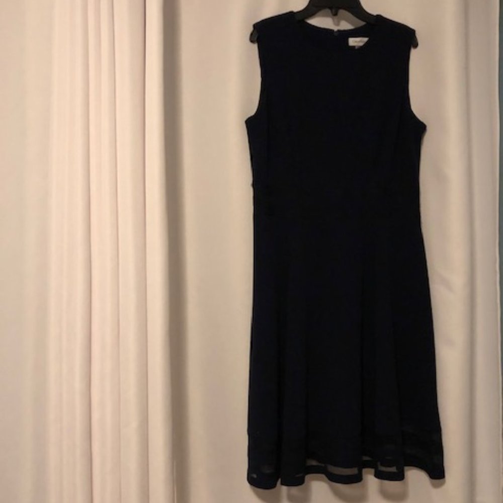 Calvin Klein, sleeveless, illusion hem dress